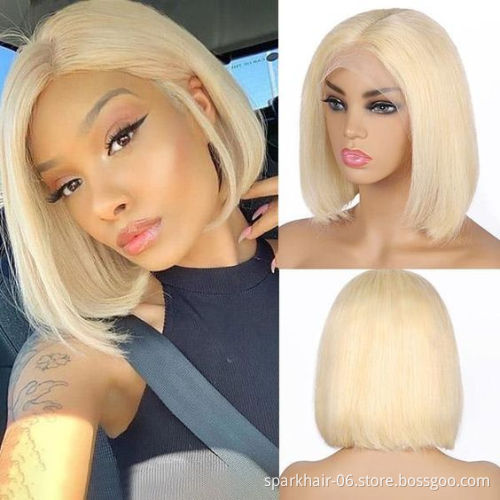613 Blonde T-Part Straight Bob Wig Cheap Raw Brazilian Virgin Human Hair Wholesale Transparent Glueless 13x5x1 Lace Frontal Wig